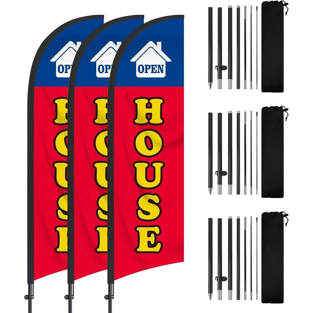 

3 Pack Open House lag or Real Estate 8 t Open eather lags Banner with Pole Kit and Ground Stake or Outside Outdoor