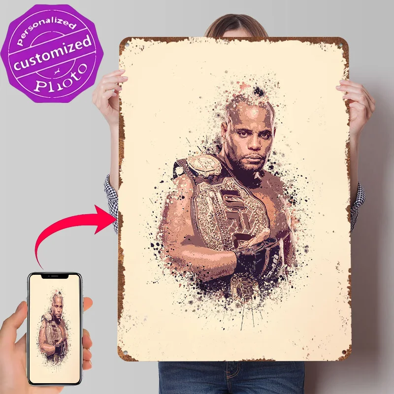 Daniel Cormier Splatter Poster Customized Vintage Metal Signs Wall Art Retro Tin Plaque for Gaming Room Decoration Aesthetic
