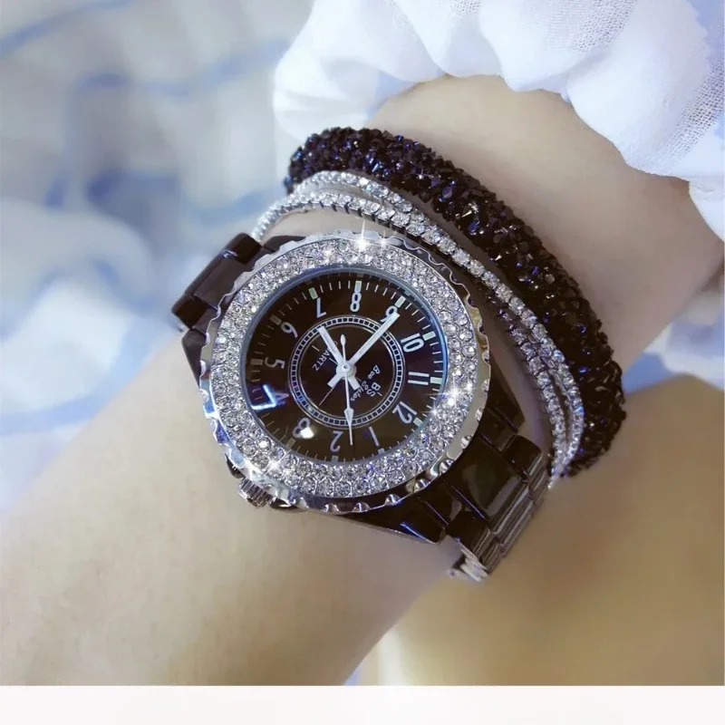 New Luxury Women Watches White Imitation Ceramic Diamond Watch Ladies Female Gift Relogios Femininos Fashion Resin Quartz  Clock