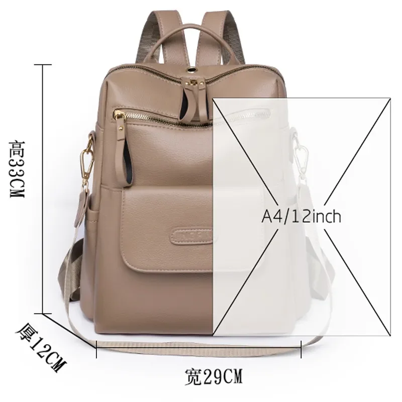 Women Solid Color Fashion Trend Casual Large Capacity Ladies Travel Bag for Teenage Girls 2024 Leather Backpack School Backpack