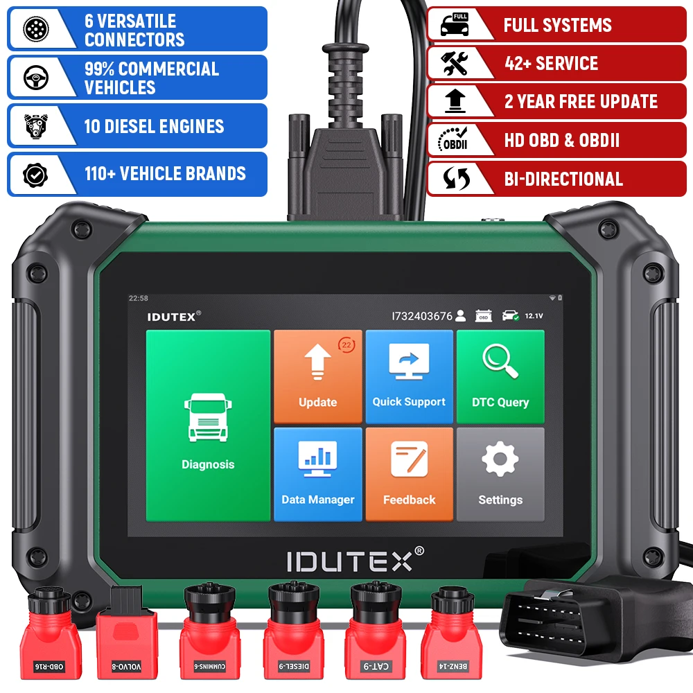 IDUTEX TS710 Heavy Duty Truck Bi-directional Scan Tools Diagnostic Tool with DPF Regen 42+ Resets Diesel OBD2 Scanner for Truck