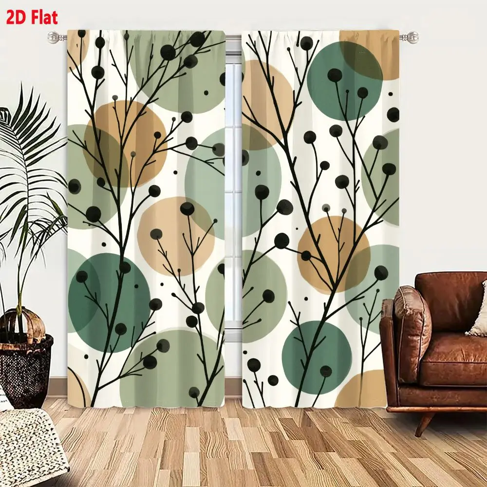 2Pcs Curtains 2D Flat Seamless Abstract Branch Pattern With Berries In Earthy Tones On Cream Background Window Drapes for Bedroo