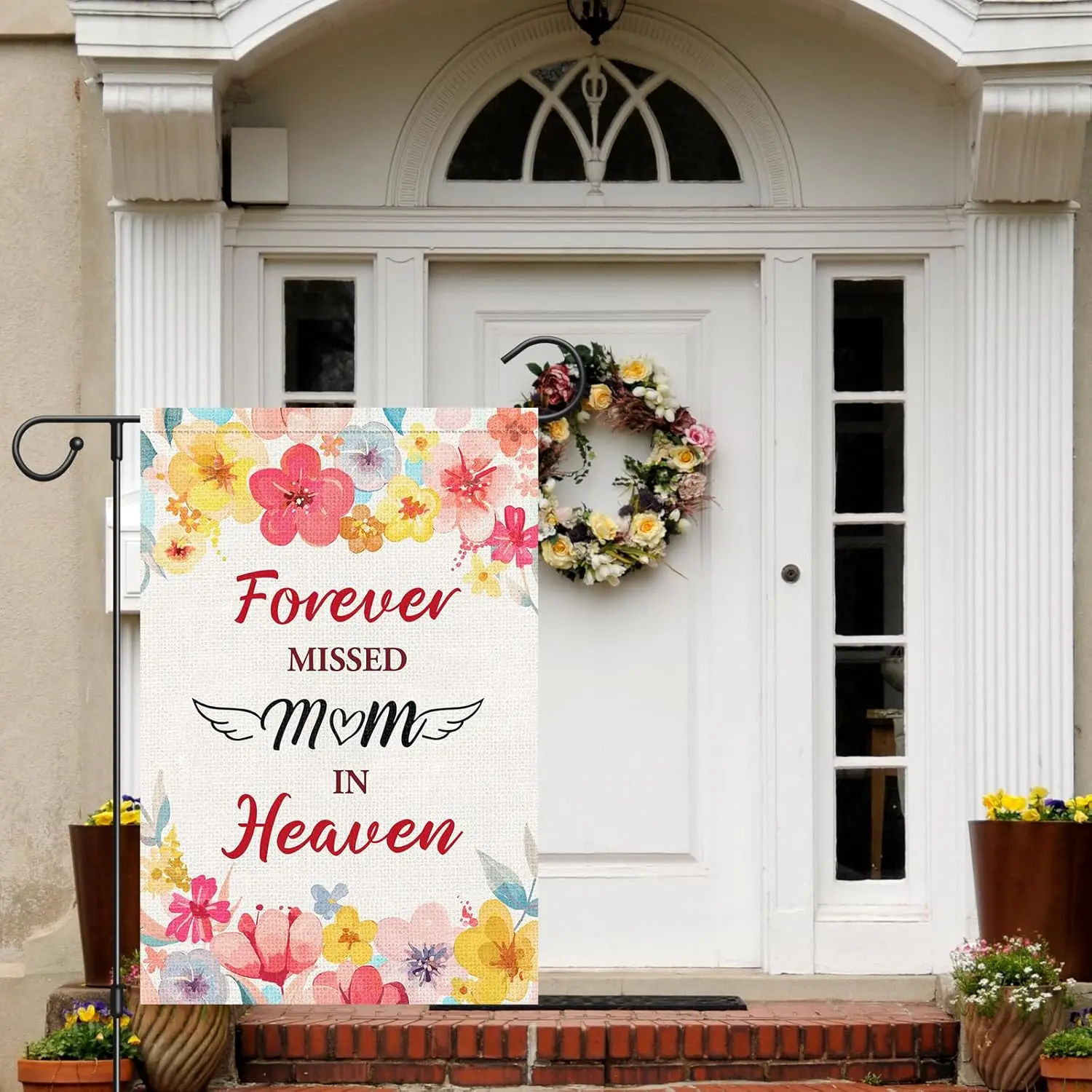 Louise Maelys Memorial Garden Flag Forever Missed Mom In Heaven Floral 12x18 Inch Double Sided Small Burlap Yard Outdoor Out PPZ