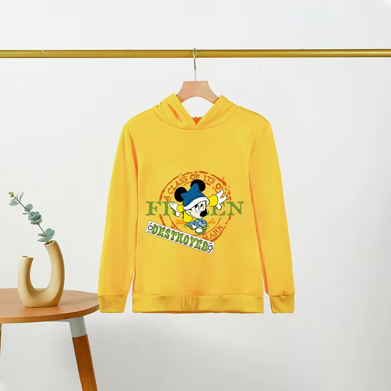 ديزني ميكي ماوس المرأة طويلة الأكمام البلوز 2026 الخريف موضة ديزني ميكي ماوس المطرزة الجولة الرقبة هوديي