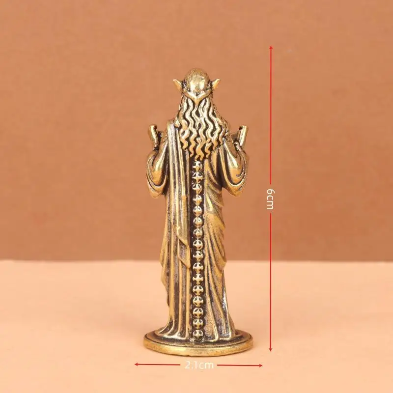 Description: Vintage Solid Brass Elf Prophet Statue Exquisite Detailed Carving Vintage Finish For Home Decor Display Collection