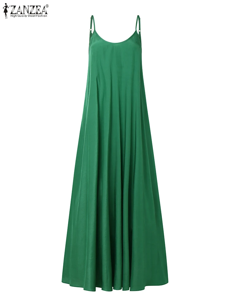2025 zanzea moda verão longo vestido de verão feminino cinta de espaguete vestidos sexy decote em v tanques robe uma linha solta férias praia vestido