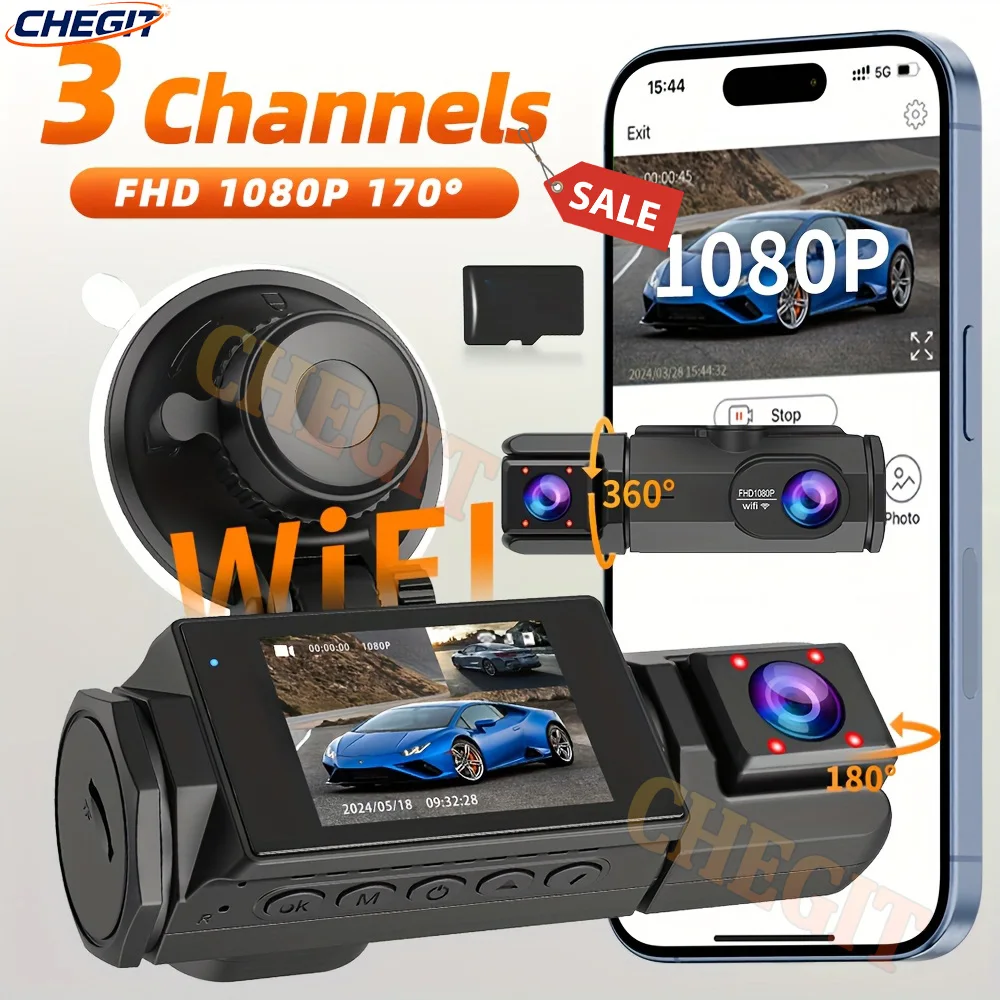 WIFI&APP Car Dvr 1080P Dash Cam for Cars 2/3 Channel Camera Recorder Front inside / Rear View Camera for Vehicle Night vision