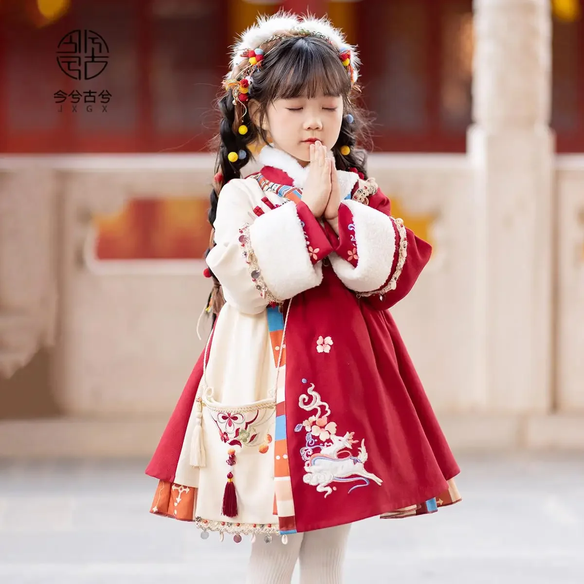 Hanfu Girls' Winter Clothing Children's Antique Dress  Style Tang  Zhuoma Tibetan Robe National Style New Year's Clothing