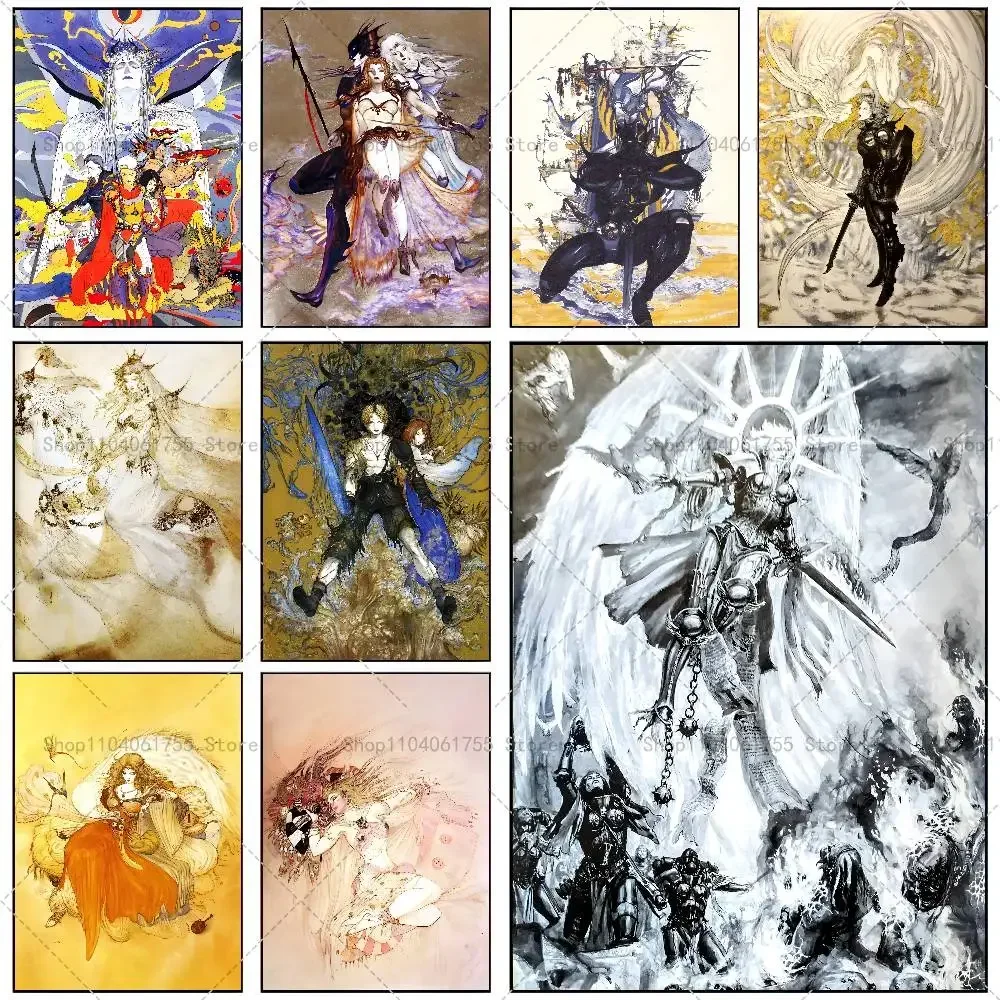 Yoshitaka Amano Final Fantasy Anime Video Game  Poster Self-adhesive Art Waterproof Paper Sticker Room Wall Decor