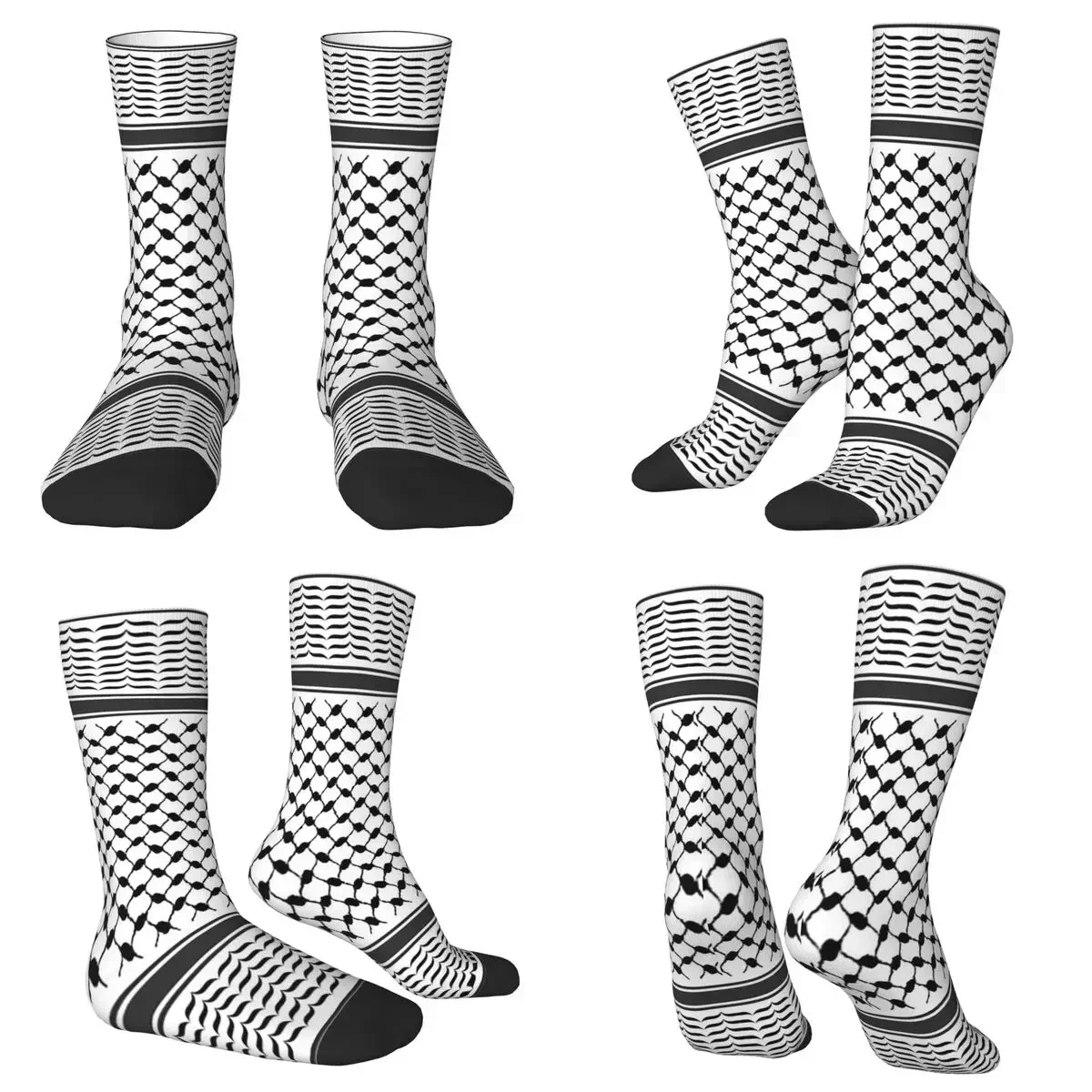 All Seasons Crew Stockings Palestinian Kufiya Pattern Design Original Black And White Keffiyeh (Yasser Arafat) Socks Long Socks