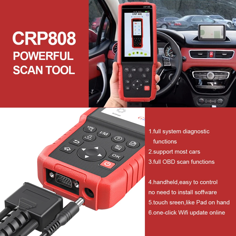 LAUNCH CRP808 X431 OBD2 Scanner Car Diagnostic Tool Read and Clear DTCs Multi-languages ABS Bleeding Oil Reset EPB TPMS DPF