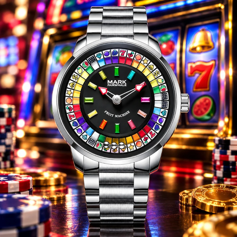 MARK FAIRWHALE 5086 Competition Sports Colorful Diamonds Rotating Dial Quartz Watch Stainless Steel Waterproof Watch for Man