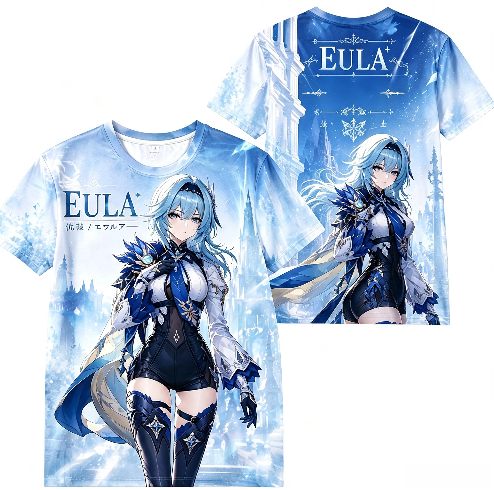 MenWomen Fantasy Blue Castle Knight Girl 3D Full‑Print T‑Shirt Polyester Breathable Casual Short‑SleeveSummer Unisex Graphic Top