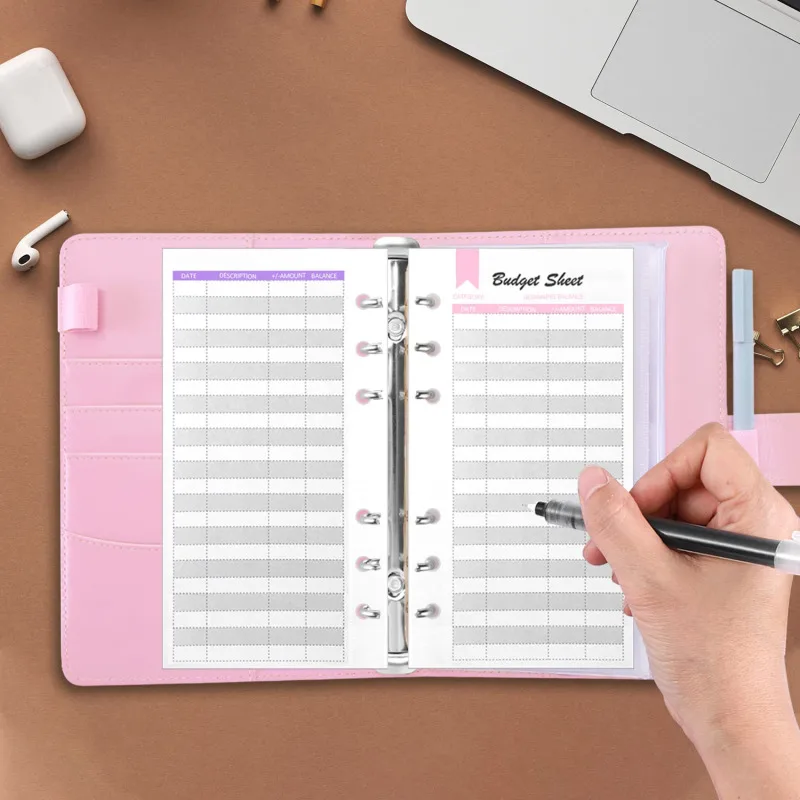 A6 PU หนัง Budget Binder เงินสดซองกระเป๋าซิปขนาดเล็กภาษาฝรั่งเศสคํา Budget POUCH Planner Organizer สําหรับประหยัดเงิน