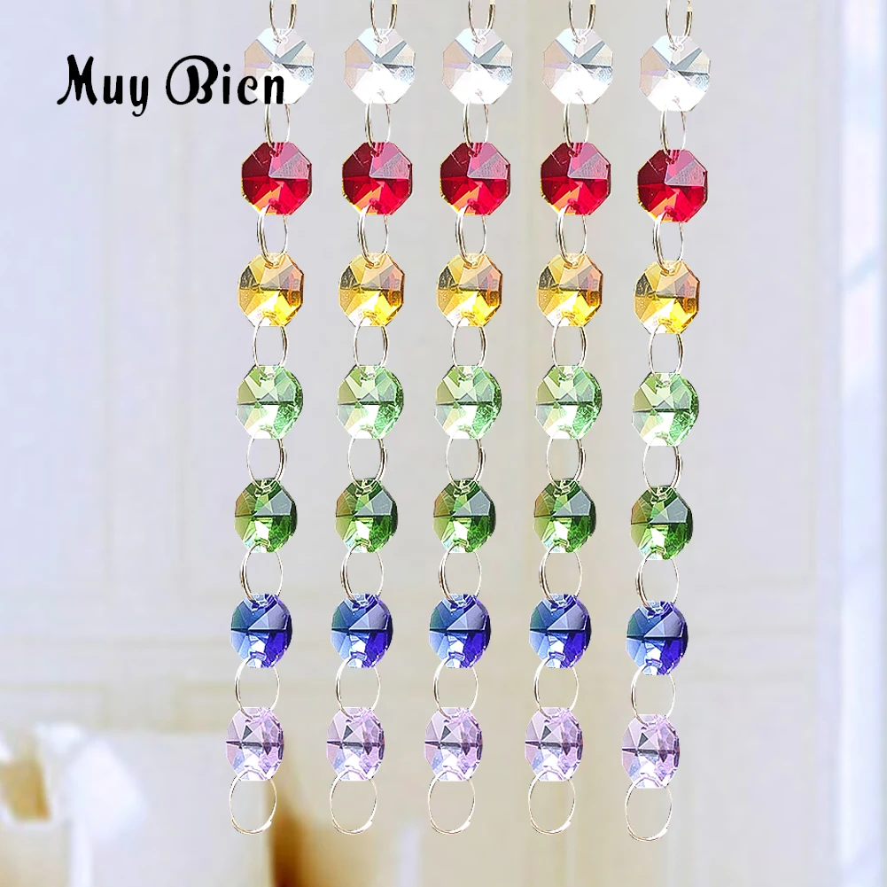 5 Strands Glass Crystal Beads Chain Garland Hanging Chandelier Parts Chakra Octagon Bead Curtain Prism Wedding Centerpiece Decor