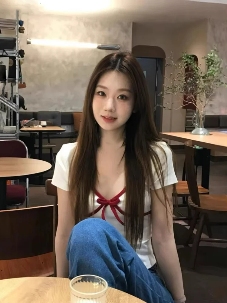 

Лоскутные футболки контрастного цвета, женская одежда, v-образный вырез, короткий рукав, модные сексуальные топы Y2k, Ropa Mujer, туника, облегающая футболка