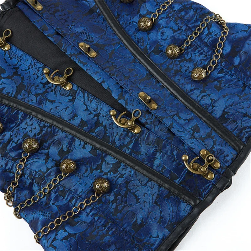 Steampunk Corset Top Women Blue Gothic Overbust Bustier Plus Size Vintage Pirate Costume Corselet Lace Up Outerwear