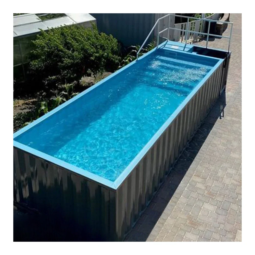Outdoor Large Fiberglass 20ft 40ft Fiberglass Prefabricated Pool Design Ground Transportation Container Pool For Sale