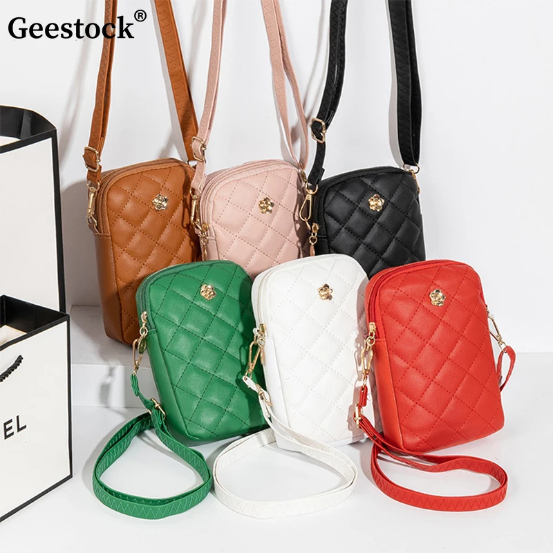 Geestock-Bolso de hombro de cuero PU para mujer, cartera bordada para teléfono móvil, bolso cruzado de moda, Mini bolso para mujer