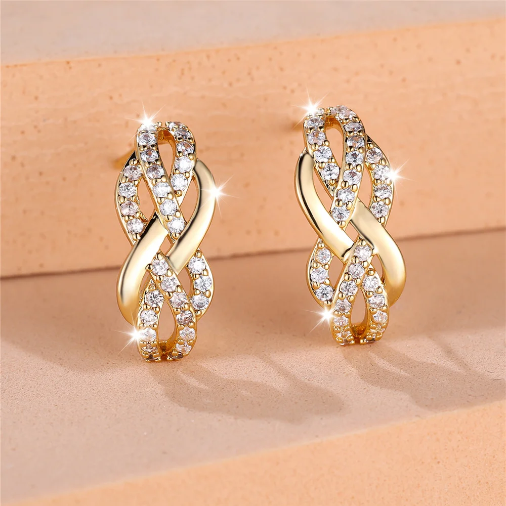 Luxury Female White Stone Stud Earrings Gold Color Zircon Evening Wedding Jewelry For Women