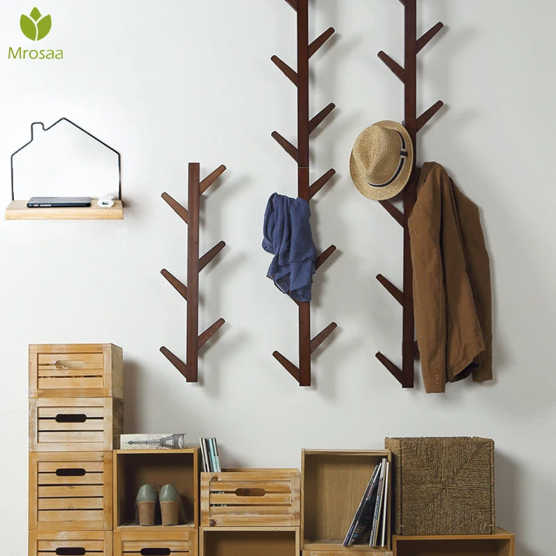 Mrosaa Bamboo Wooden Hanging Coat Rack Wall Hook Clothes Hanger Living Room Bedroom Decoration Hanger Wall Shelves 6/8/10 Hooks