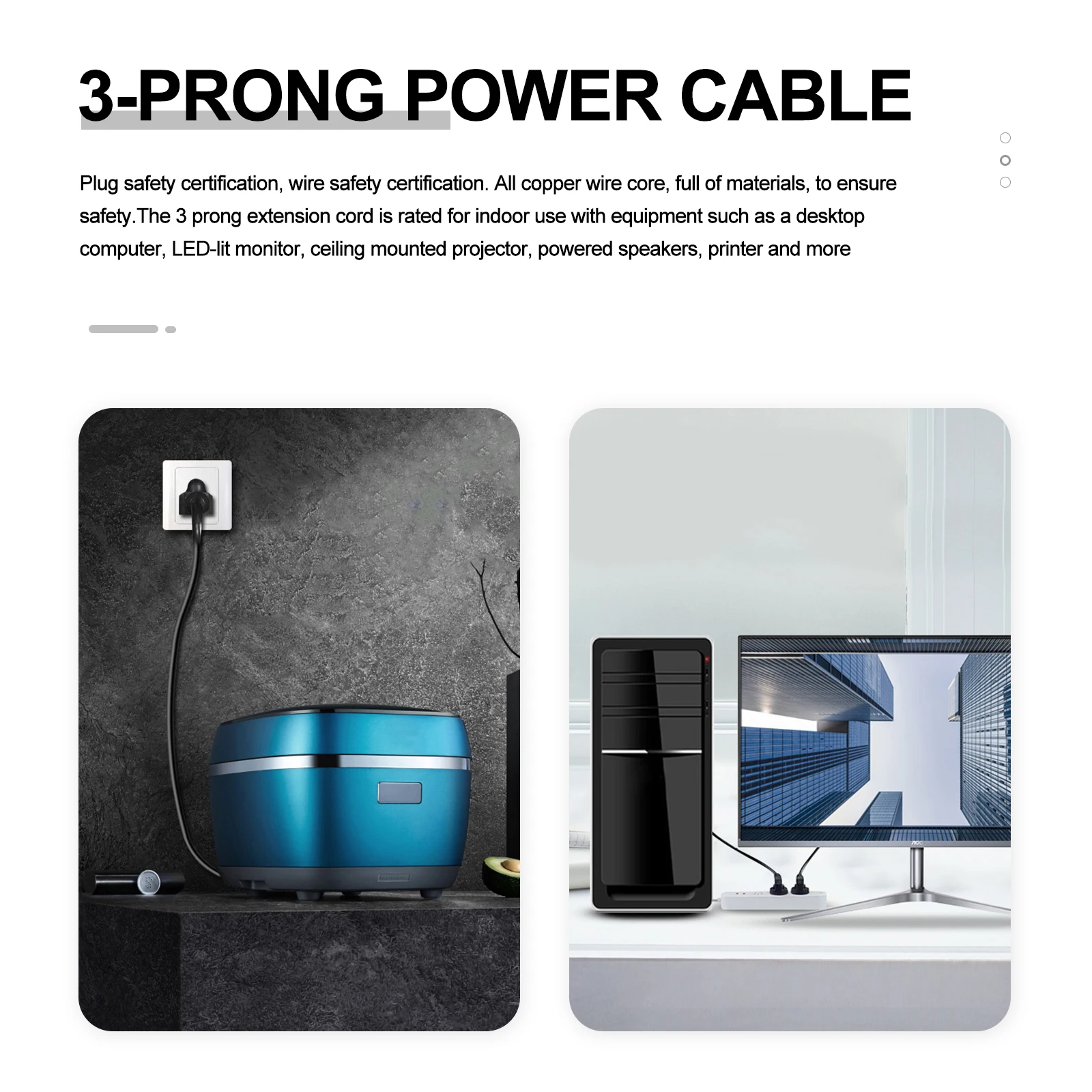

Power Cord Copper Heat Resistant Indoor Extension Cable for Computer Monitor Speaker