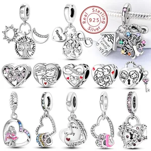 Hot Sale 925 Sterling Silve Charms Beads Forever Love Heart Sister Family Life Charms Dangle For Bracelet Woman Jewelry Gifts