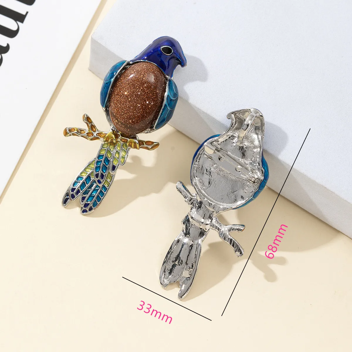 1pc Natural Stone & Shell Parrot Brooch Pendant Dual-Use Charms for DIY Women Men Necklace Jewelry Accessories Daily Gifts