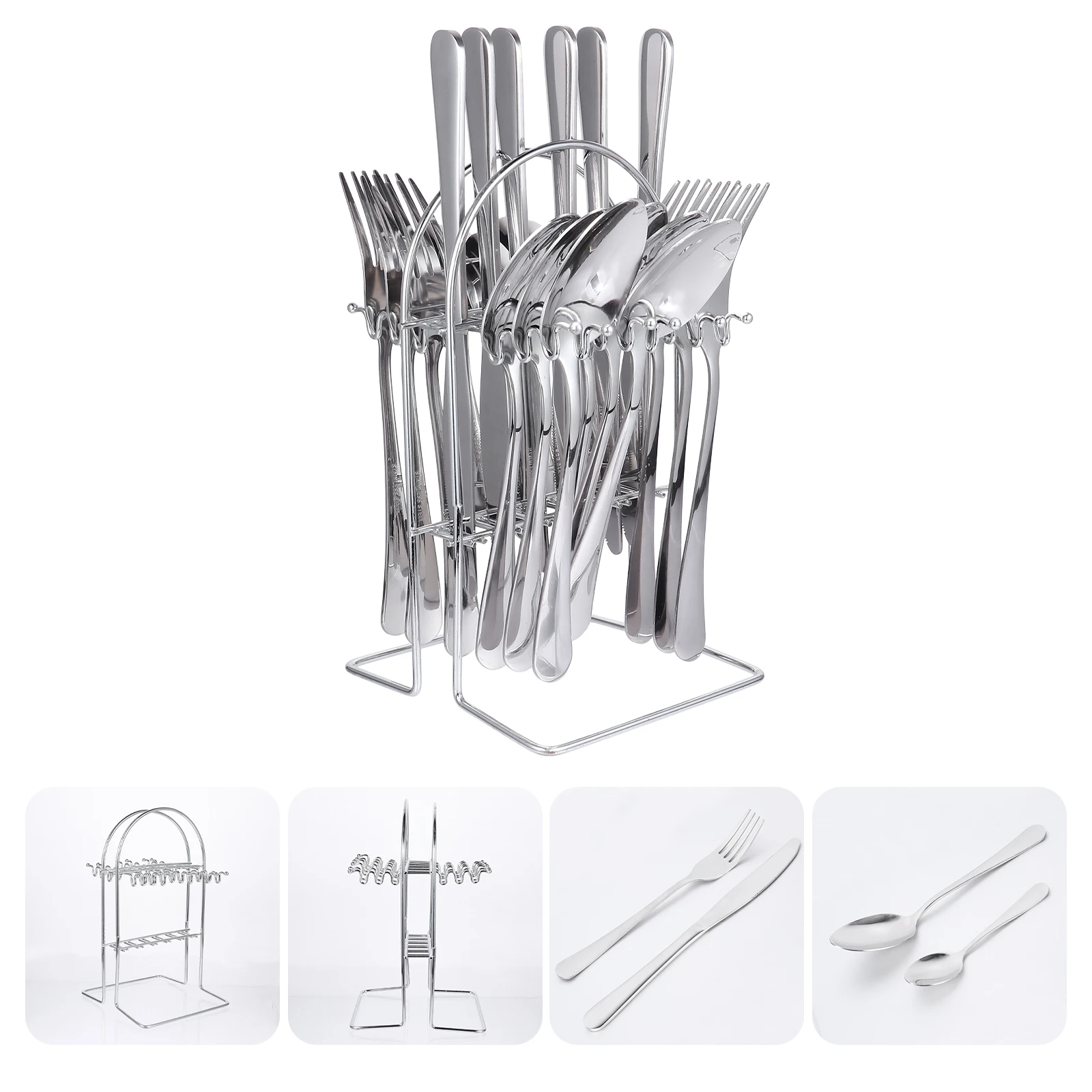 

1 set Stainless Set Mirror Finish Dessert Steel Spoon Fork Set Fork for Hotels Families Bars Gift Storage Rack
