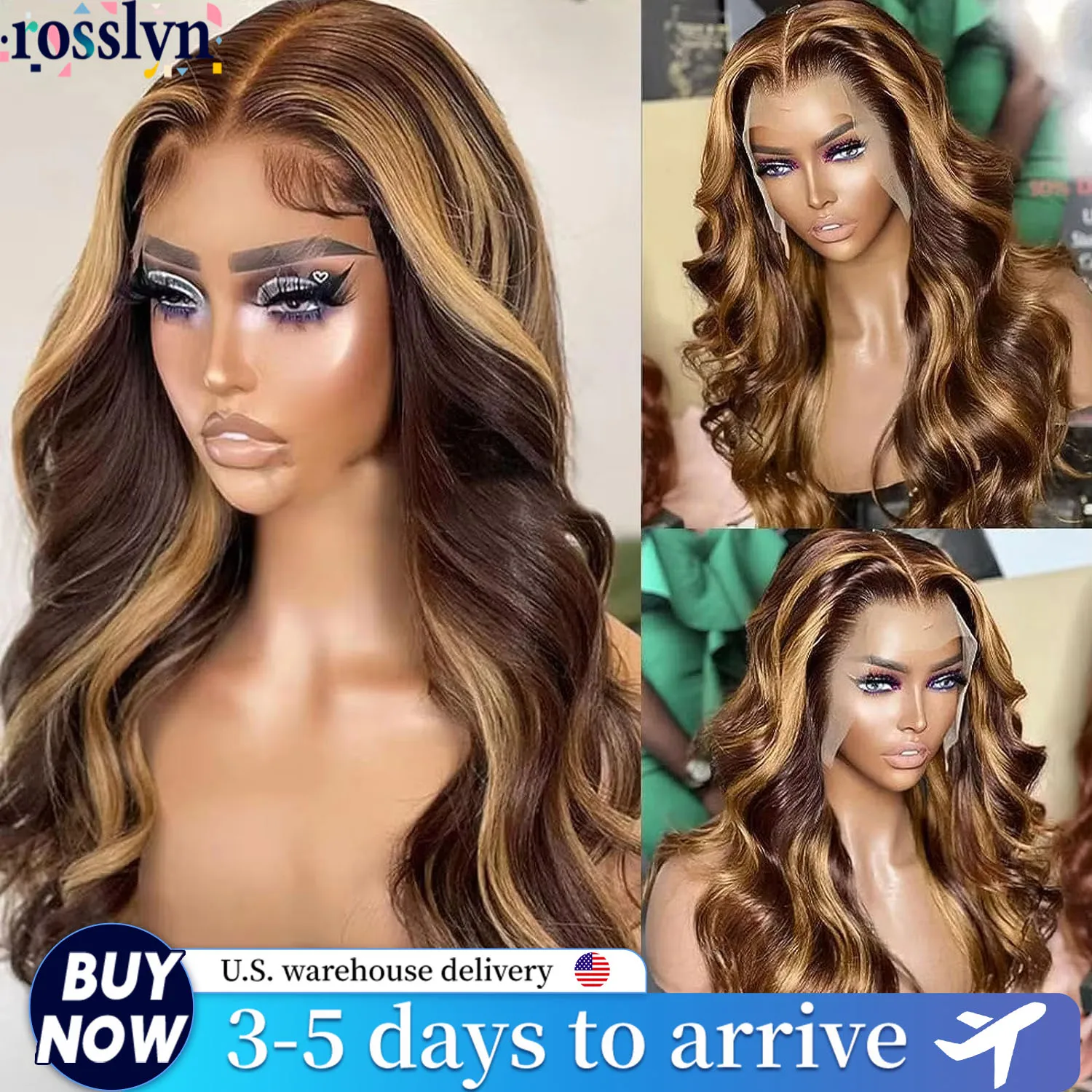 

Rosslyn Body Wave Human Hair Wigs Highlight Wig Human Hair P4/27 HD Lace Wig 13x6 Baby Hair Brazilian Hair Wigs 200% Density