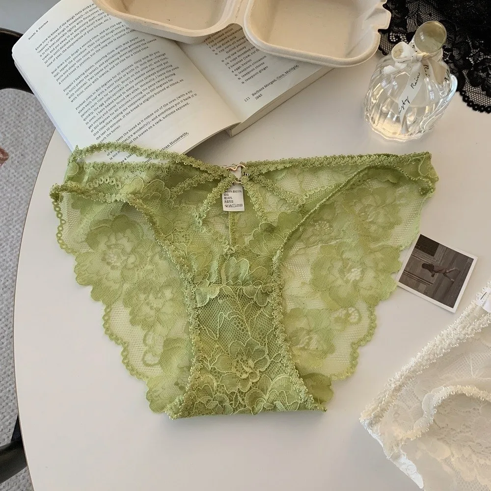Atmungsaktive Spitzenhöschen mit hoher Taille, dünne Unterwäsche aus Baumwolle im Schrittbereich für Damen, transparente Netz-Spitzen-Slips – Detail 6