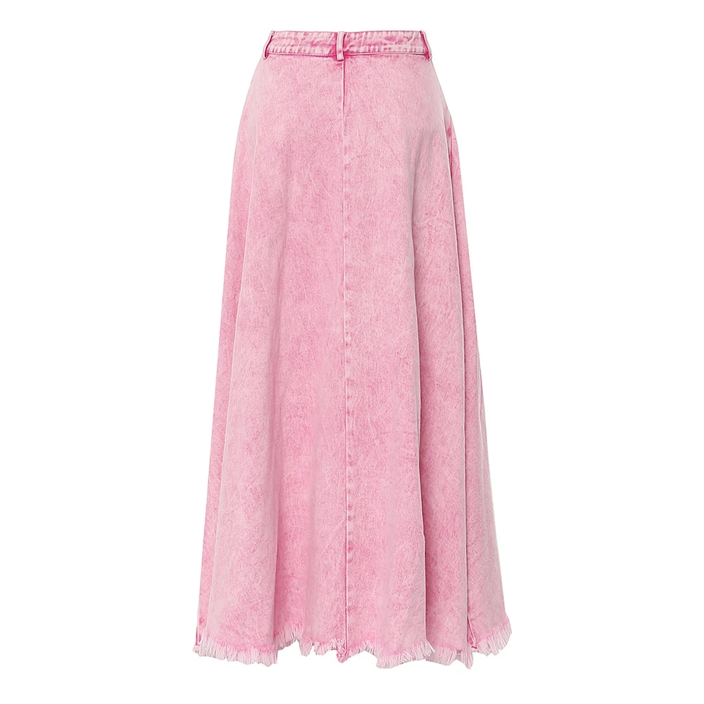 Fashion Pink Washed Denim Long Skirt 2026 Early Spring High Waist A-Line Women's Casual High Street Skirt For Office Lady