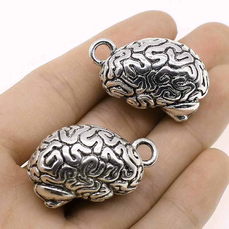 2 dijes de piezas de cerebro humano, 20x35mm, colgantes de Color plata tibetana, fabricación de joyas antiguas, artesanía hecha a mano DIY