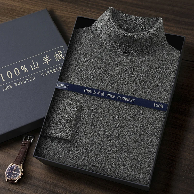 High Quality Autumn Winter Soft Warm Pullover Shirt High Neck Men 100% Cashmere Sweater Simple Classic Man Knit Top Clothes
