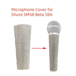 Rhinestones Microphone Cover,Bling Microphone Sleeve Decorative Crystal Mic Handle Cover for Shure SM58 Beta 58A Wireless Mic
