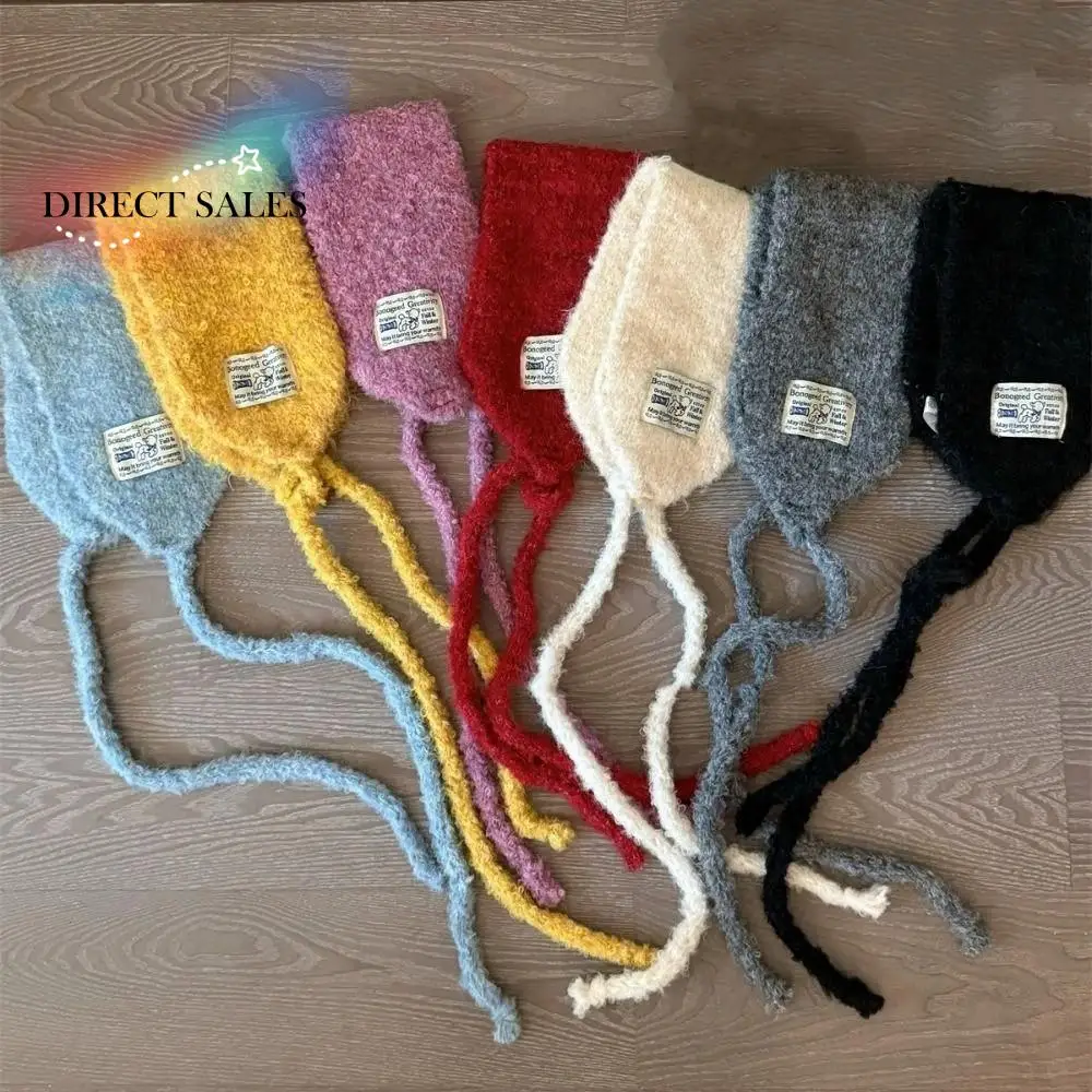 

Модные шерстяные наушники в корейском стиле с ремешками, утепленные ветрозащитные вязаные чехлы для ушей, однотонные теплые наушники для девочек