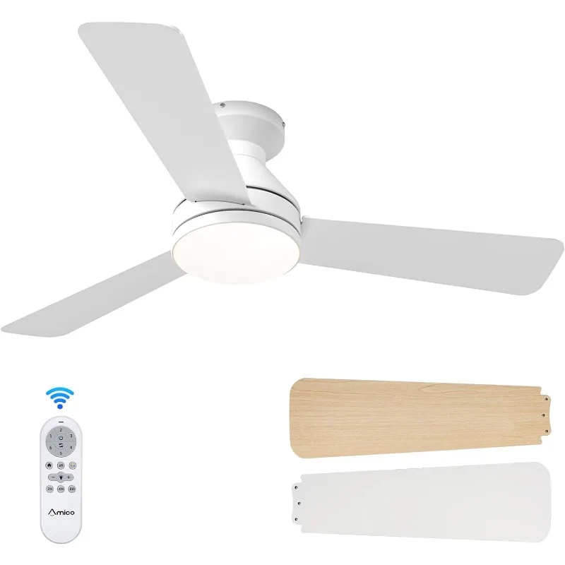 

Amico Ceiling Fans with Lights, 42 inch Low Profile Ceiling fan with Light and Remote Control, Flush Mount, Reversible,