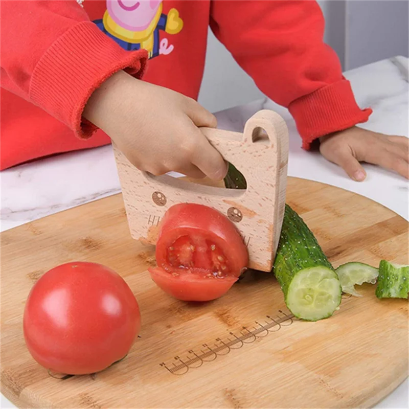 Pisau kayu mainan memasak anak, pisau aman memotong buah sayuran Chopper mainan dapur alat pendidikan Montessori untuk balita