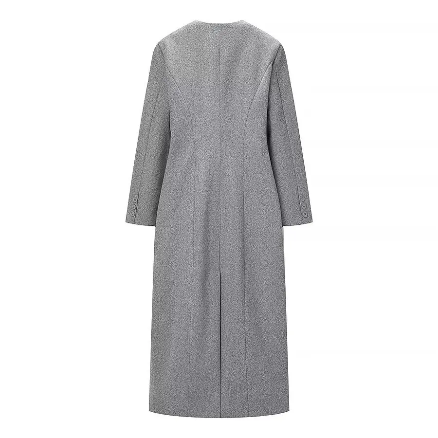 Women's Fashionable Casual Multi-Button Long Woolen Coat   NLDM
