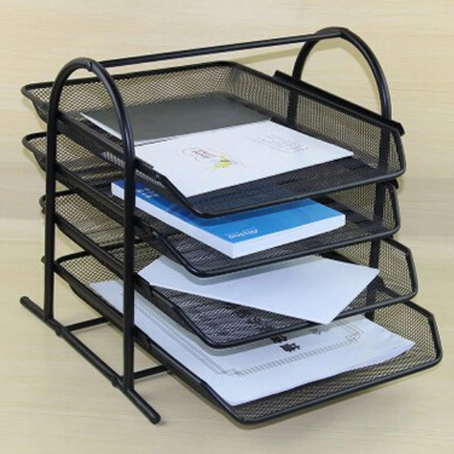 

Behogar 4-Tier Stackable Metal Mesh File Holder Stand Organizer Tray for Magazine Letter Paper Document Home Office Desk Black