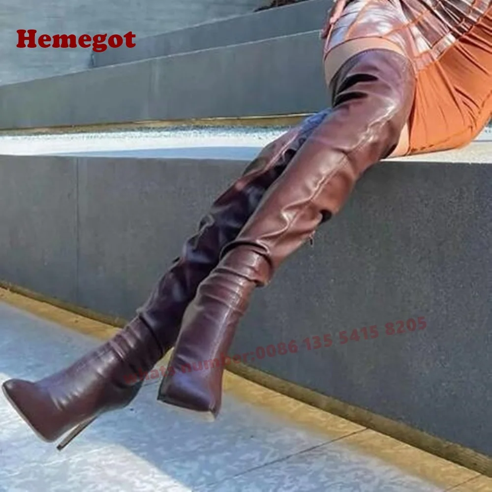 Auburn Pointy Toe Pleated Long Boots 2025 Stiletto Heels Side Zipper Women's Over The Knee Boots Elastic Winter Casual Shoes