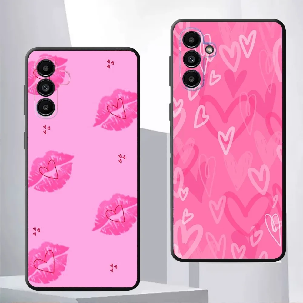 Gradient Pink Sweet Love Heart Phone Case For Samsung A24,53,52,51,22,23,31,40,34,32,,A33,21,50,54,42 Black