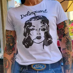 American Vintage Style Smoking Woman Printing Graphic Tees Summer Short Sleeve Street Fashion T Shirts Summer Vintage Tops