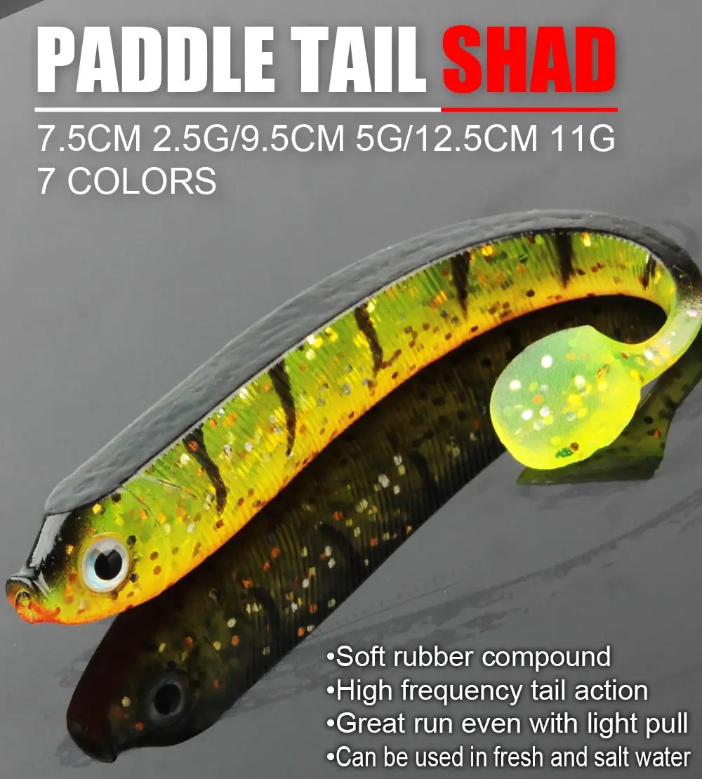 Spinpoler 7,5 cm 9,5 cm 12,5 cm Weiche Köder Angeln Köder Shad Swimbait Paddel Schwanz Gummi Barsch Jighead Carolina/Texa Rig Tackle Pesca – Detail 1