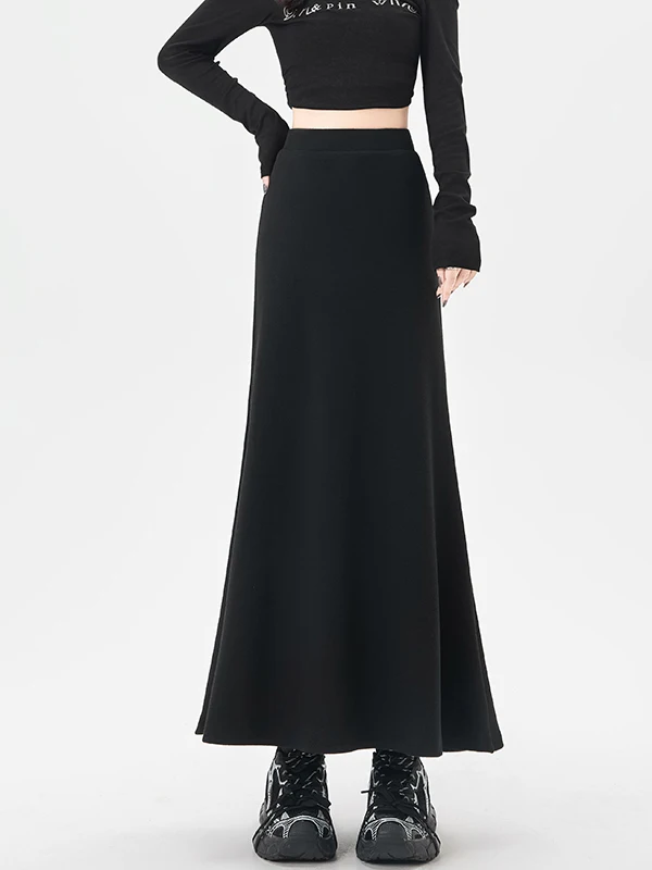 Doux taille haute tricoté Fi queue f jupe femmes mi-longue a-ligne robe automne nouveau Sle décontracté Polyester fibre jupe