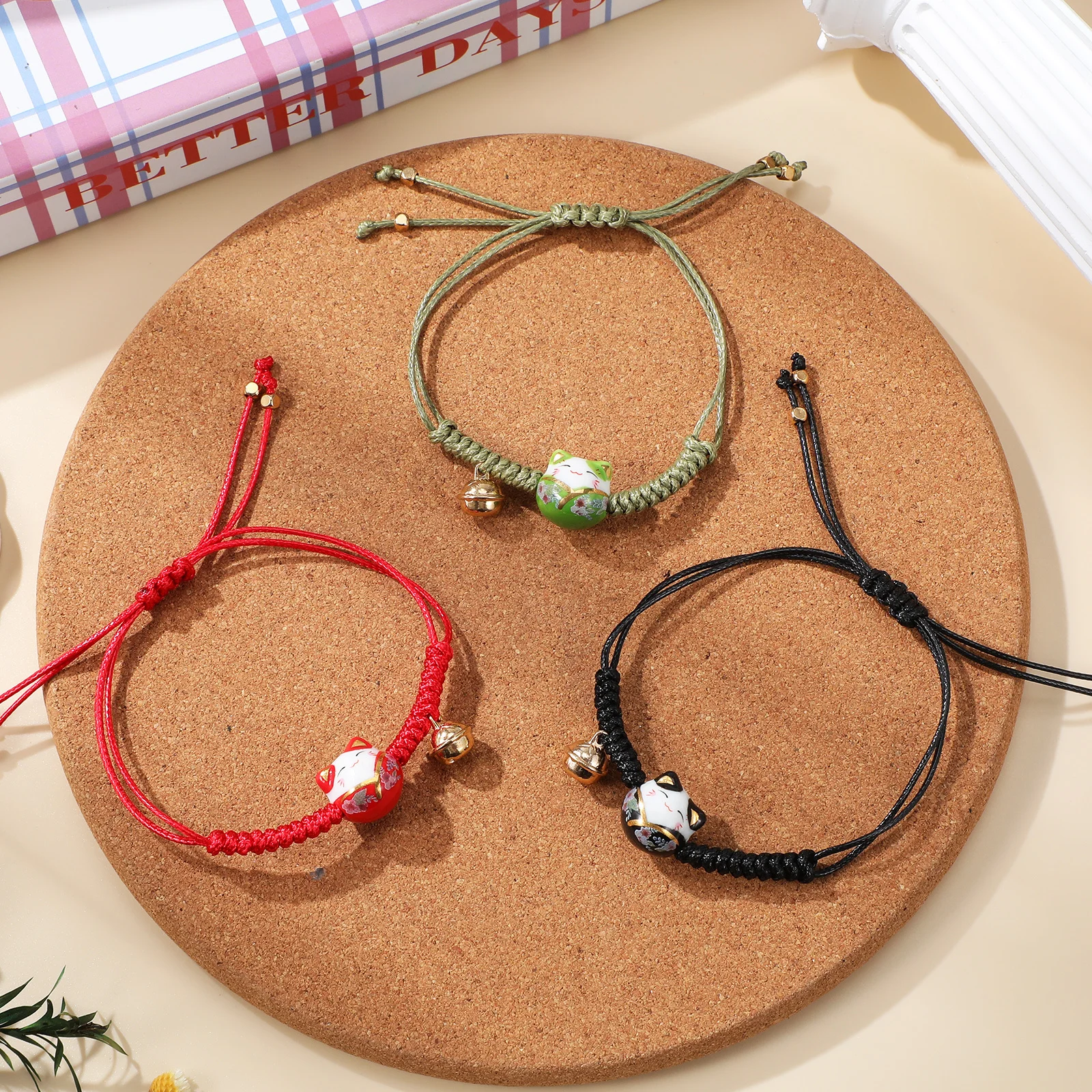 

3 Pcs Bracelet Kit Cat Beaded Bracelets Rope Japan Japanese Chinese Charms Men Black