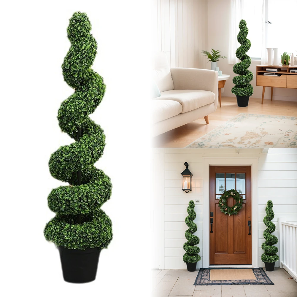 39 Inch Artificial Boxwood Tower Topiary Spiral Artificial Plant Decorative Plant Faux Plant Outdoor for Indoor/Porch/Garden