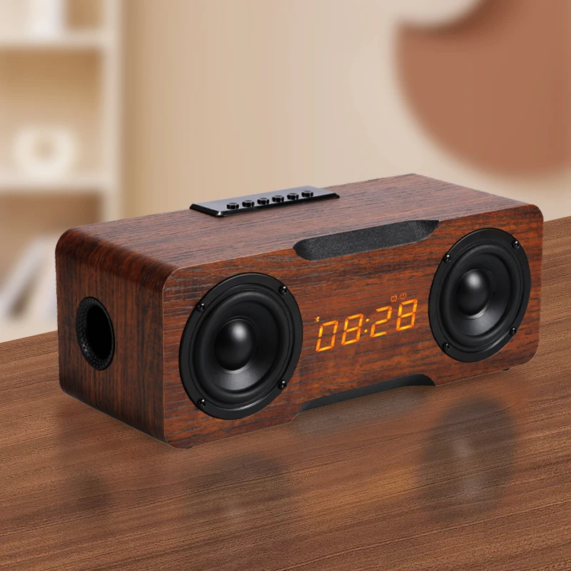 M8C Wireless Wooden Bluetooth Clock High Power Card Heavy Subwoofer Car Audio Home Computer TV Desktop Speakers Caixa De Som