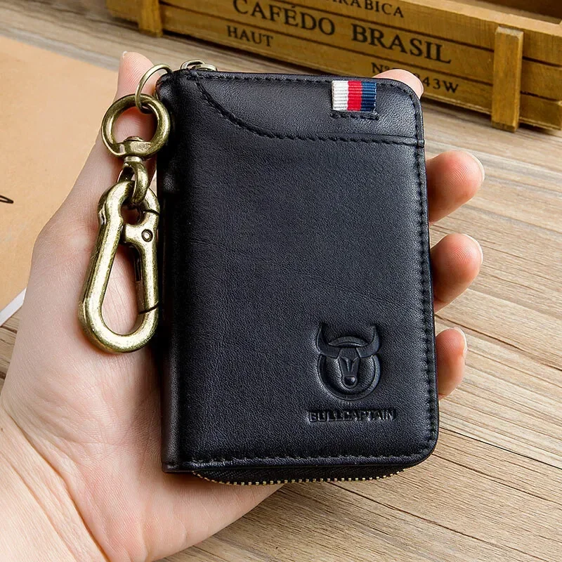 Genuine Leather Wallets for Men Zipper Key Credit Card Holder Small Bag Waist hanging Home Keys Cases Pocket Money Pouch