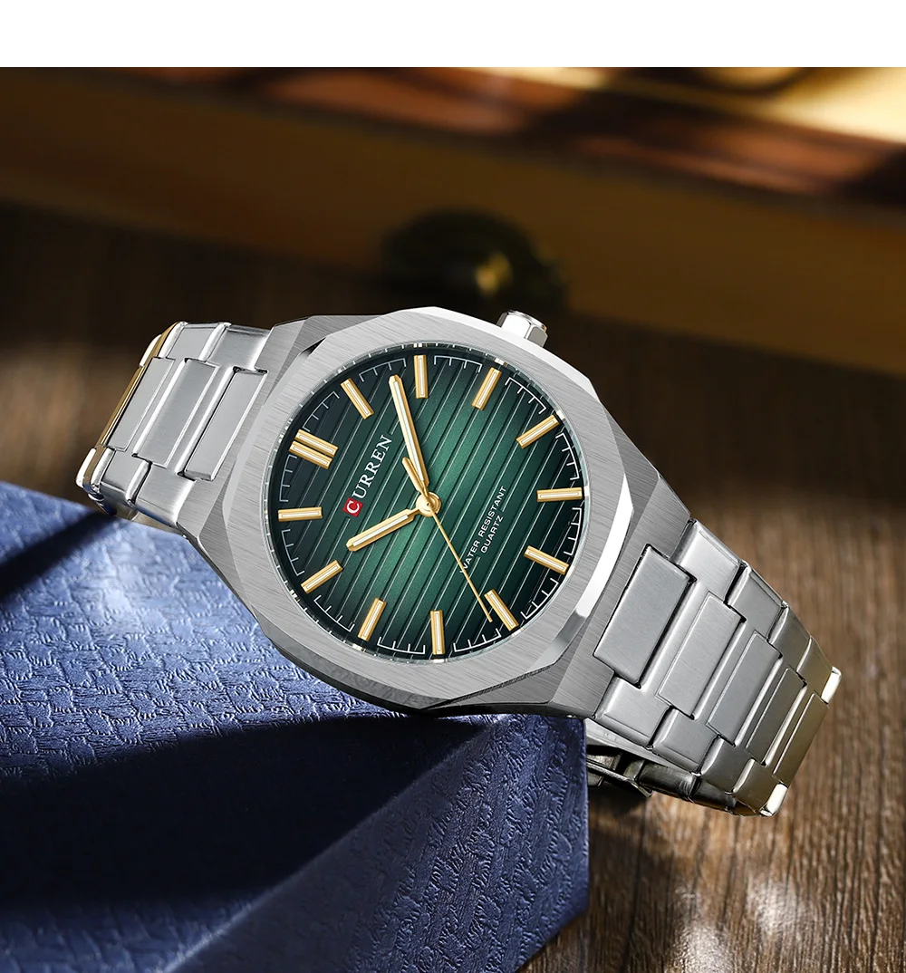 CURREN Minimalistische Herrenuhr mit Edelstahlarmband und Leuchtzeigern, klassische Business-Quarz-Armbanduhr für Männer – Detail 12